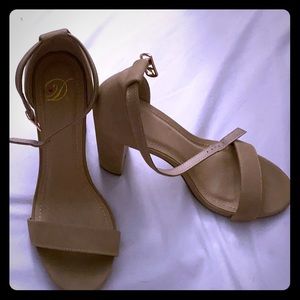 Tan Strappy Chunk Heels